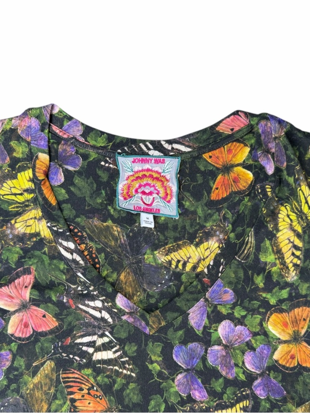 Johnny Was Women’s Janie Long Sleeve V-Neck Swing Tee Butterfly Print Size M - Picture 4 of 7